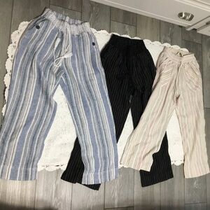 Bundle of 3 Striped WESTBOUND Linen Blend Smocked Waist Pants Size S